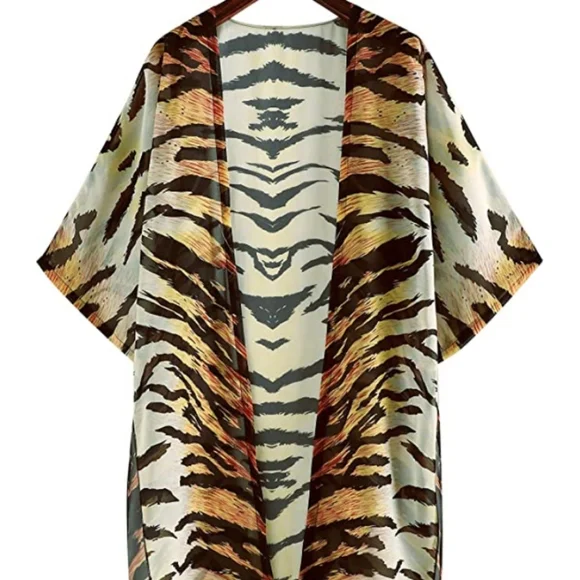 SALE! Last One New Tiger Print Sheer Swim Cover Up Kimono Duster Robe Cardigan - Picture 11 of 13